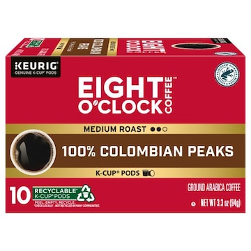 Eight O' Clock K-Cup Pods Medium Roast 100% Colombian Peaks Coffee