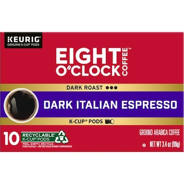 Eight O' Clock Dark Roast Dark Italian Espresso Coffee 10 - 0.34 oz K-Cup Pods