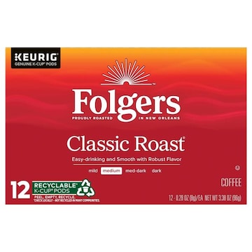 Folgers Classic Roast Coffee, Medium Roast, K-Cup Pods