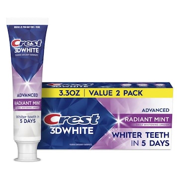 Crest 3D White Advanced Toothpaste, Radiant Mint, 3.3 oz, 2 Pack