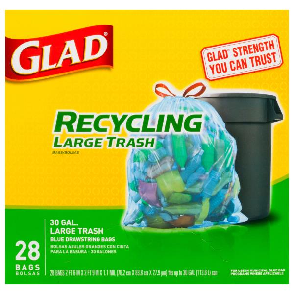 Glad Recycling Blue Large Drawstring Bags, 28 ct - Kroger