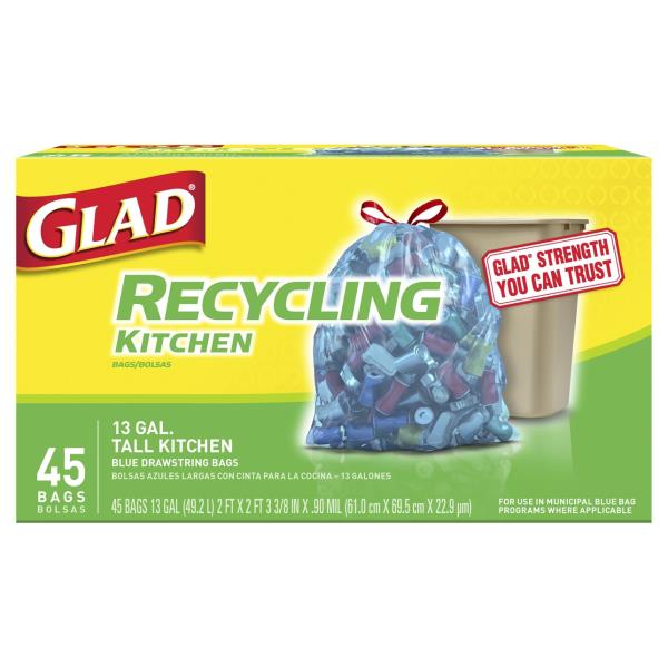 Glad Tall Kitchen Bags, Recycling, Blue Drawstring, 13 Gallon Publix