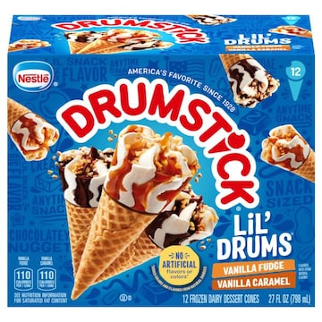 Drumstick Lil' Drums Frozen Dairy Dessert Cones, Vanilla Fudge/Vanilla Caramel