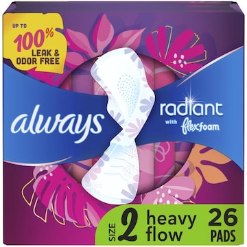 Always Radiant Pads, Size 2 Heavy, 26 CT