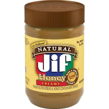 JIF Natural Creamy Peanut Butter Spread and Honey – Contains 80% Peanuts