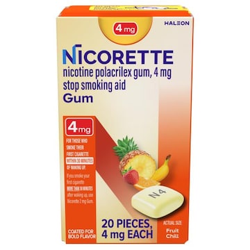 Nicorette Nicotine Gum Stop Smoking Aid to Help Quit Smoking, 4 mg, Fruit Chill Flavor - 20 Count