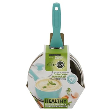 GreenPan Rio Collection Saucepan with Lid, Ceramic Nonstick, 2.2 Quart