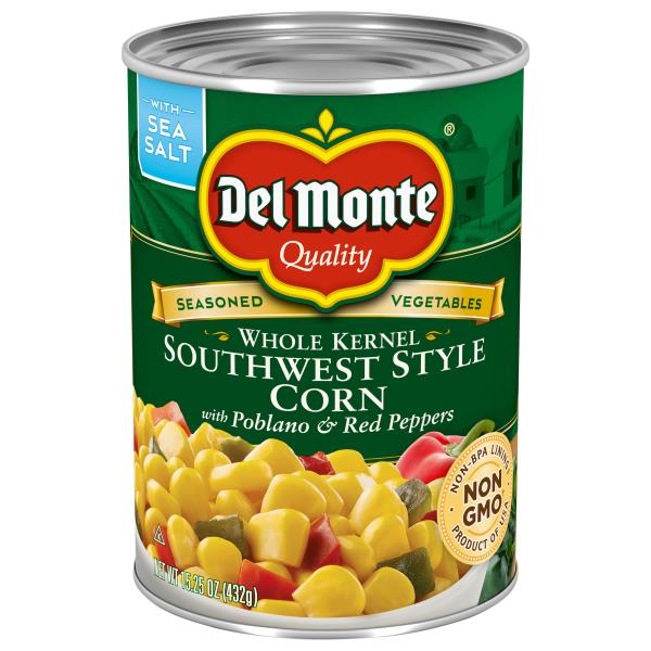 Del Monte Whole Kernel Southwest Style Corn With Poblano And Red Peppers 