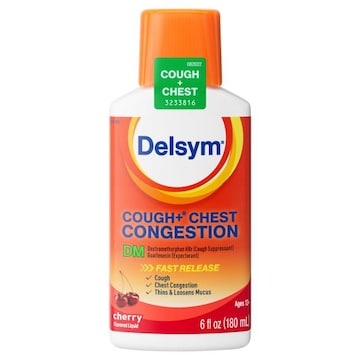 Delsym DM Ages 12+ Liquid Cherry Flavored Cough + Chest Congestion