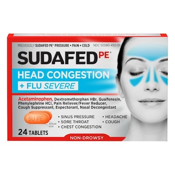 Sudafed Head Congestion + Flu Severe, Tablets