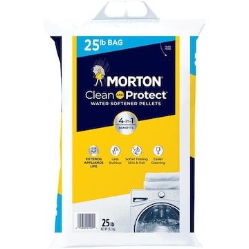 Morton Clean and Protect Water Softener Salt prevents buildup, extending the life of pipes & appliances.