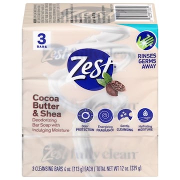 Zest Cocoa Butter & Shea Deodorizing Bar Soap with Indulging Moisture