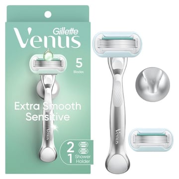 Venus Extra Smooth Sensitive Women's Razor, 2 Blade Refills + Shower Holder