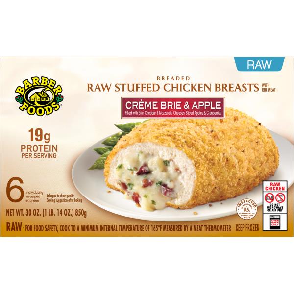 Barber Foods Chicken Breasts, Raw Stuffed, Breaded, Creme Brie & Apple