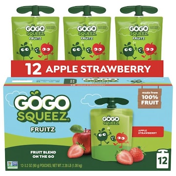 GoGo squeeZ No Sugar Added Apple Strawberry Applesauce & Fruit Puree Pouches, 3.2 oz (12 Pack)