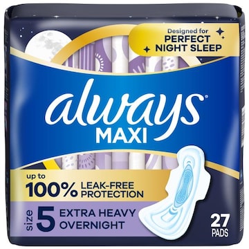 Always Maxi Overnight Pads with Wings, Size 5, 27 CT