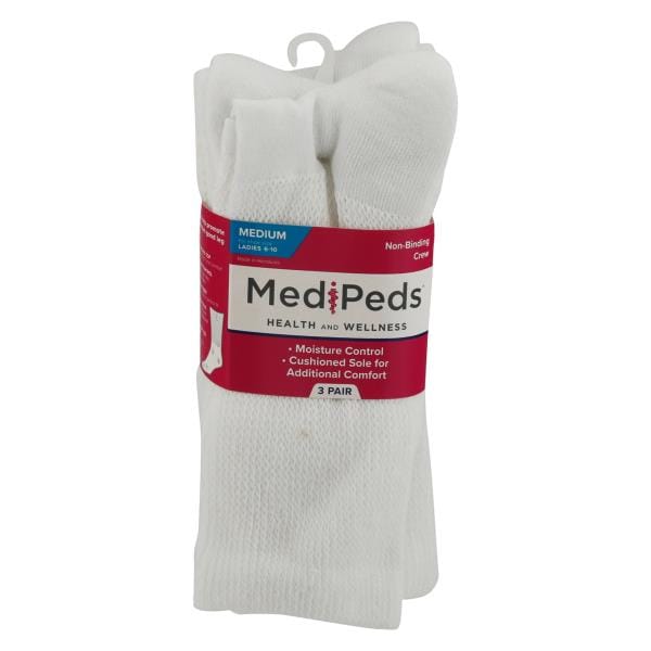 Therapy Plus Socks, Non-Binding, Crew, Ladies, Sizes 6-10, White, Value ...