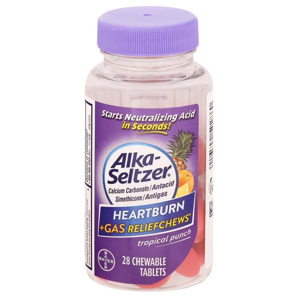 Alka-Seltzer Reliefchews Heartburn + Gas, Tropical Punch, Chewable ...