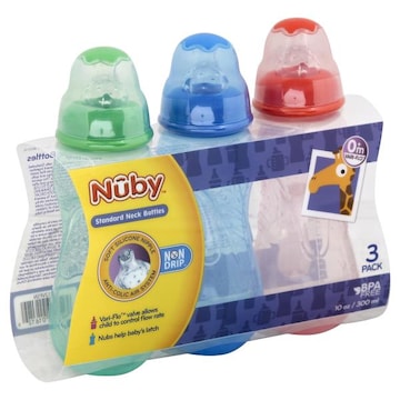 Nuby Bottles, Standard Neck, 10 oz, 0M+, 3 Pack