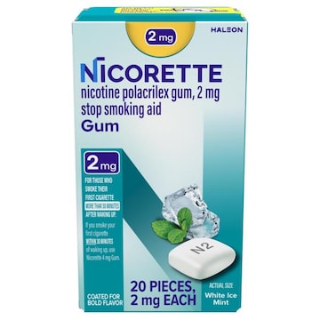Nicorette Nicotine Gum Stop Smoking Aid, 2 mg, White Ice Mint Flavor - 20 Count