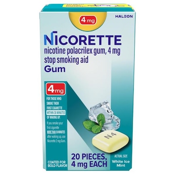 Nicorette Nicotine Gum Stop Smoking Aid with Behavioral Support Program, 4 mg, White Ice Mint Flavor - 20 Count
