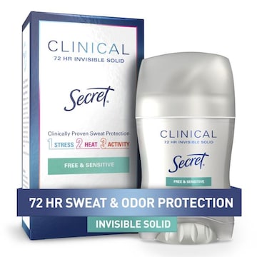 Secret Clinical Strength Invisible Solid Antiperspirant and Deodorant for Women, Free & Sensitive, 1.6 oz