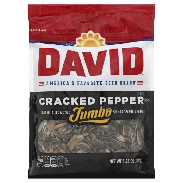 David Sunflower Seeds, Cracked Pepper Flavored, Salted & Roasted, Jumbo ...