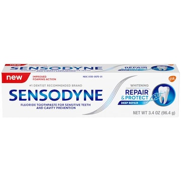 SENSODYNE Repair and Protect Whitening Toothpaste, Toothpaste for Sensitive Teeth and Cavity Prevention, 3.4 oz
