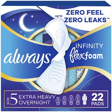 Always Infinity Pads, Size 5, Extra Heavy Overnight, with Wings, 22 CT