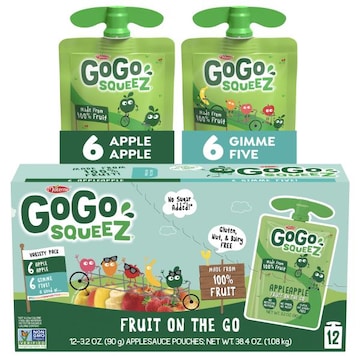 GoGo squeeZ No Sugar Added Apple & Gimme 5 Applesauce and Fruit Puree Variety, 3.2 oz (12 Pack)