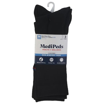 MediPeds Socks, Non-Binding Crew, Cushioned, Black, Medium