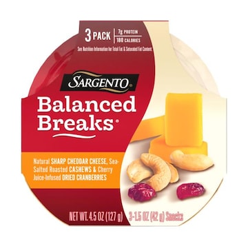 Sargento Balanced Breaks® Natural Sharp Cheddar Cheese, Sea-Salted Roasted Cashews and Cherry Juice-Infused Dried Cranberries, 3-Pack