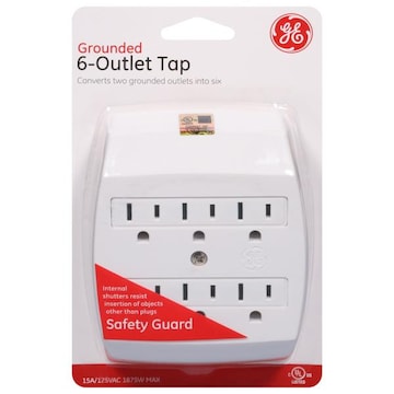 GE Tap, Grounded, with Saf-T-Gard, 6-Outlet