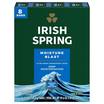 Irish Spring Moisture Blast Deodorant Bar Soap for Men