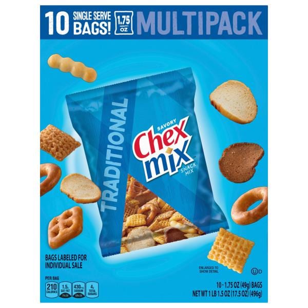 Chex Mix Snack Mix, Traditional, Savory, Single Serve Bags, Multipack ...