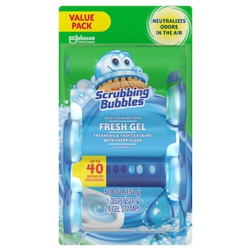 Scrubbing Bubbles Scrubbing Bubbles Fresh Gel Toilet Cleaning Stamps & Dispenser, Rainshower Scent, 24 Count