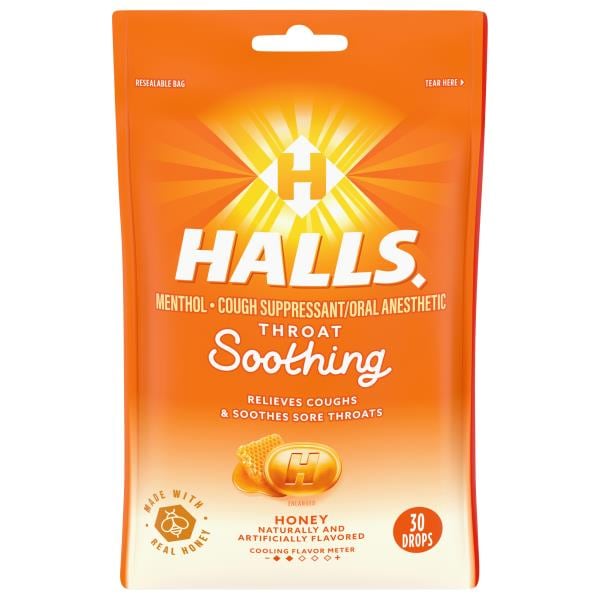Halls Cough Suppressant/Oral Anesthetic, Menthol, Honey, Soothing Publix Super Markets