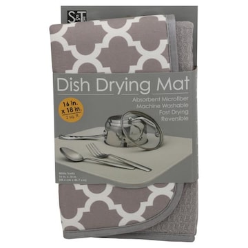 S&T Inc. Dish Drying Mat, White Trellis, 16 in x 18