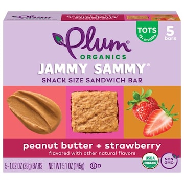 Plum Organics® Jammy Sammy® Tots Snack Size Sandwich Bar Peanut Butter + Strawberry 5-Count Box/1.02oz Bars