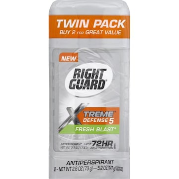 Right Guard Xtreme Defense 5 Antiperspirant, Fresh Blast, Twin Pack