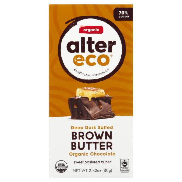 Alter Eco Dark Chocolate, Organic, Deep Dark Salted, Brown Butter, 70% ...