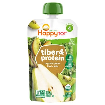 Happy Tot Organics Fiber & Protein Fruit & Veggie Blend, Pears, Kiwi & Kale, 4 Tots & Tykes