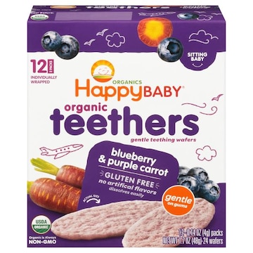 HappyBaby Organics Teethers, Organic, Sitting Baby, Blue & Purple Carrot