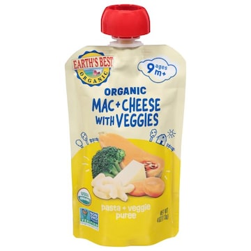 Earth's Best Organic Organic Pasta + Veggie Puree, Organic, Mac + Cheese with Veggies, Ages 9m+