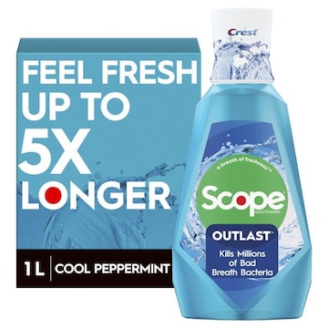 Crest Scope Outlast Mouthwash Cool Peppermint, 33.8 fl oz (Blue)