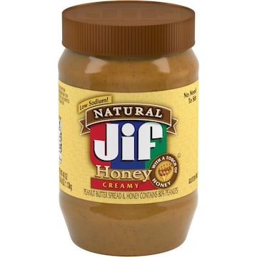 JIF Natural Creamy Peanut Butter Spread and Honey – Contains 80% Peanuts