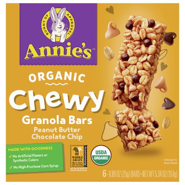 Annie's Granola Bars, Organic, Peanut Butter Chocolate Chip, Chewy