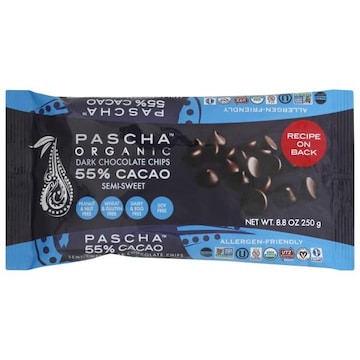 Pascha Dark Chocolate Chips, Organic, Semi-Sweet, 55% Cacao