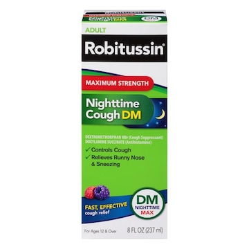Robitussin Maximum Strength Nighttime Cough DM, Cough Medicine for Adults, Berry Flavor - 8 Fl Oz Bottle