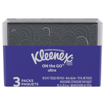 Kleenex On the Go Tissues, Ultra, 3-Ply, 3 Pack